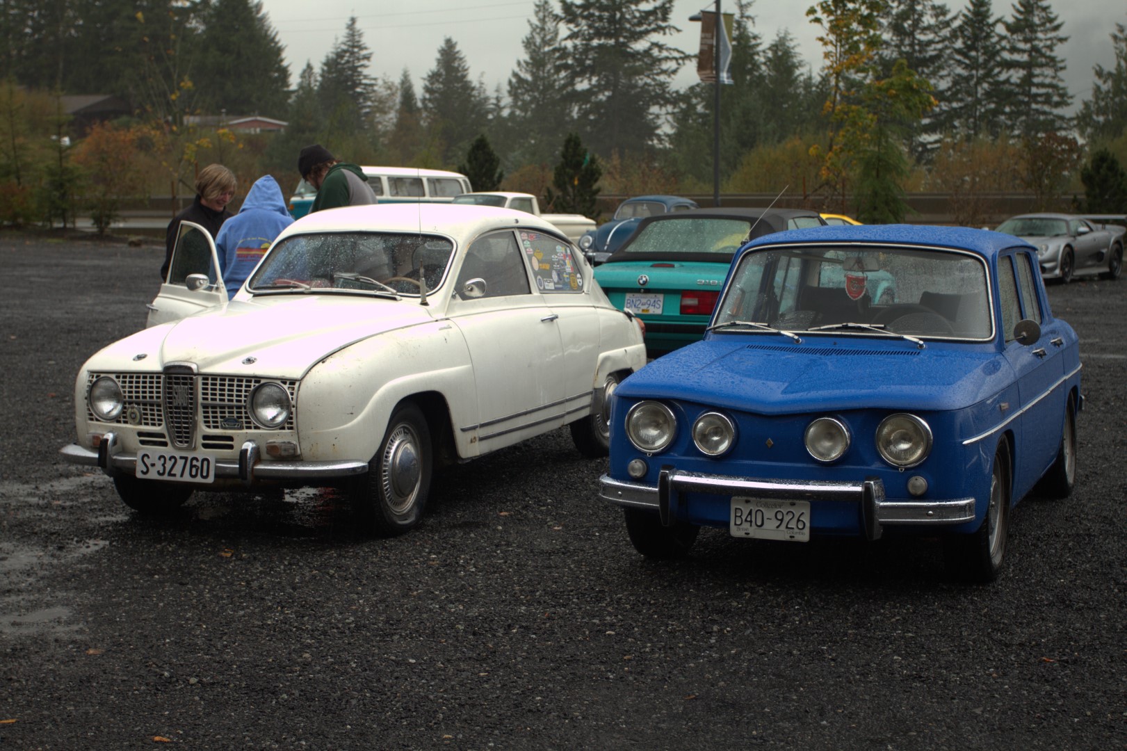 Rear engine/ rear drive Gordini next to the front engine/front drive Saab 94(??? I think). Polar opposites