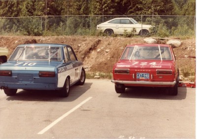 Trevor's DRC car, and Tracey's 510, at the pits At Westwood. Steve's 1200 in background, had full Nisaan Comp suspension in it.
